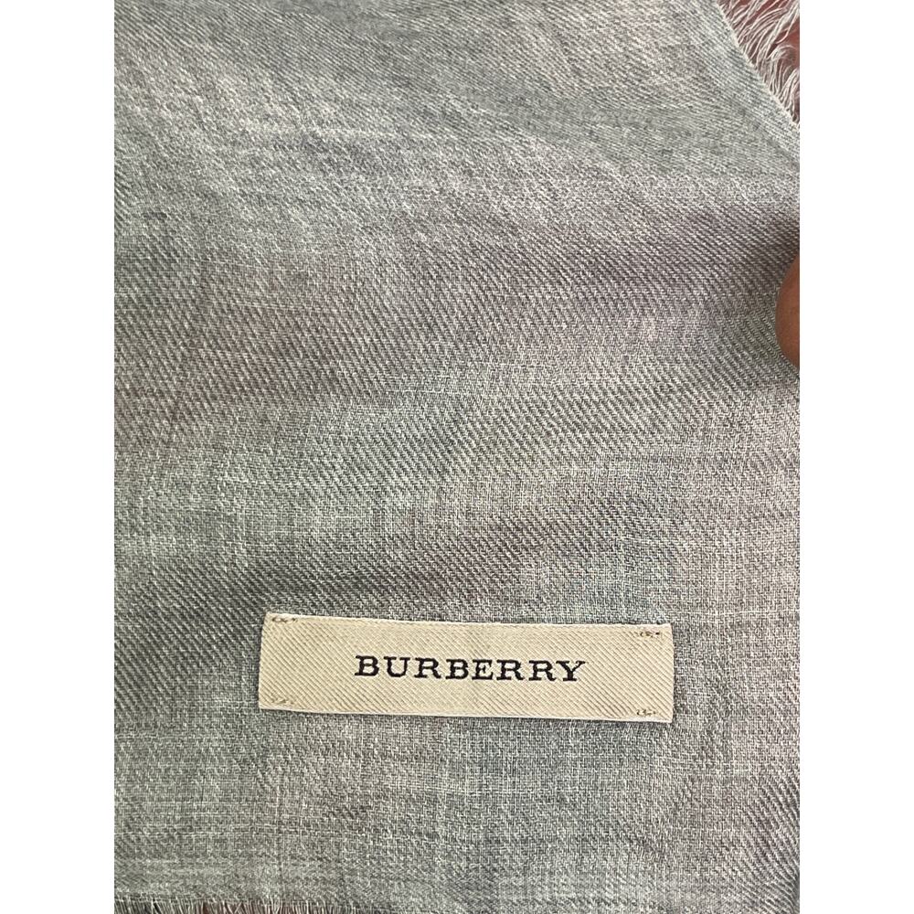 Burberry Overdyed Chambray Check Square Scarf Storm Grey Wool Modal 120x120 NWT - Picture 2 of 8